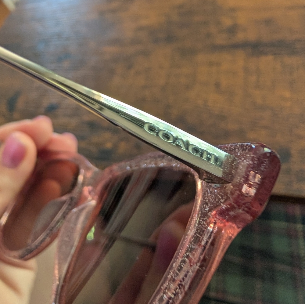 COACH LEGACY STRIPE SQUARE BURGUND/ PINK GLITTER SIGNATURE C SUNGLASSES - Picture 4 of 10
